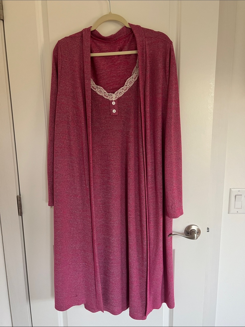Pink Lace-Trim Nightgown & Robe Set